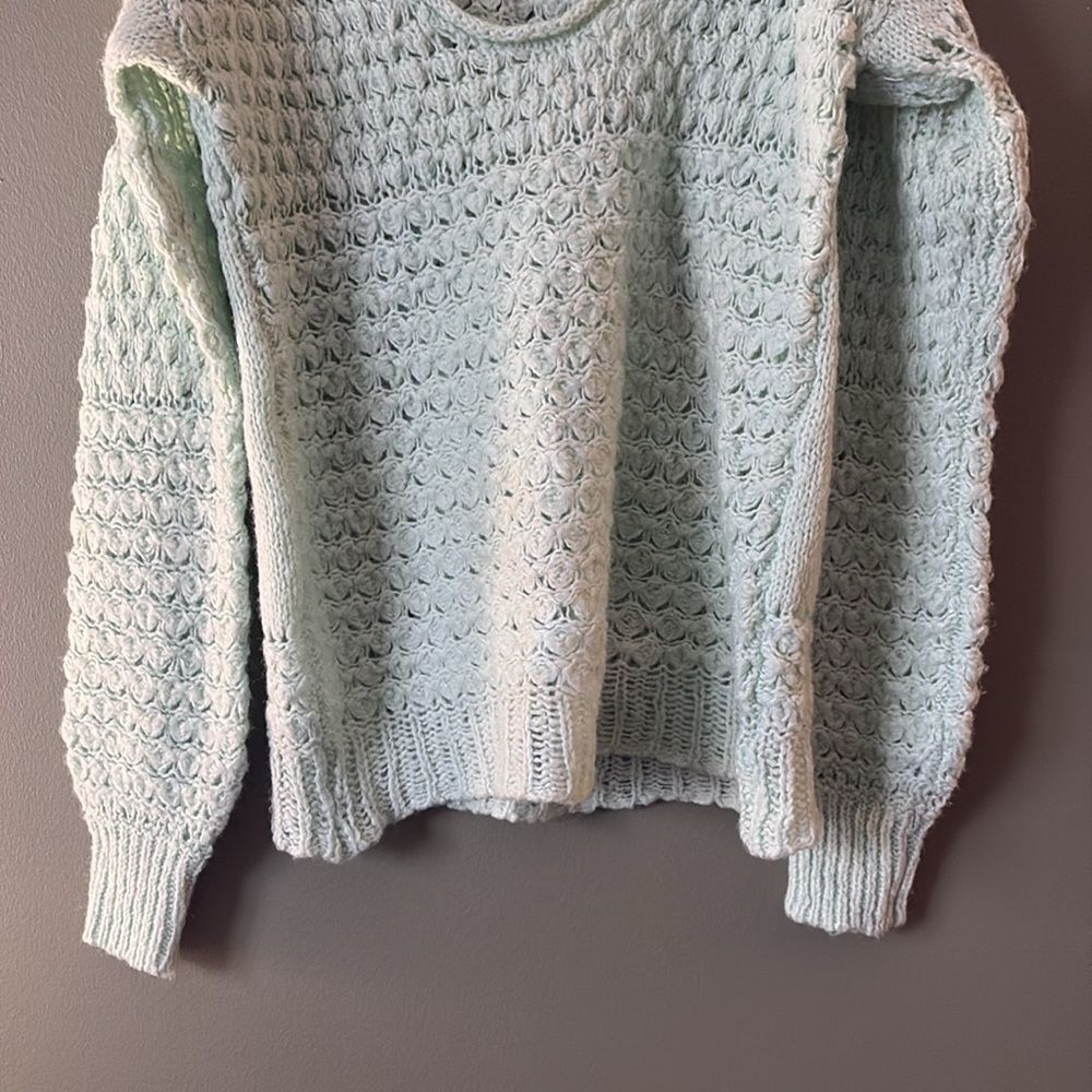 Free People Crashing Waves Pullover Sweater Oversized Wool Blend Mint Knit Sz S - Picture 3 of 8
